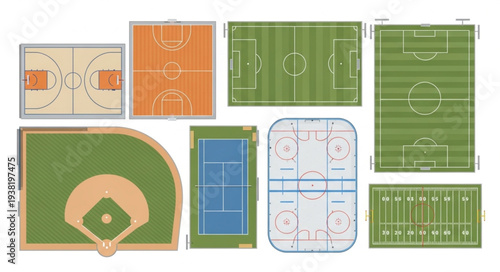 Collection of Different Sports Fields and Courts Layouts.