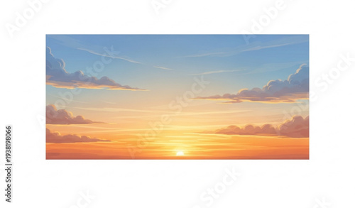 Dramatic Sunset Sky with Golden Clouds Pastel Blue and Orange Gradient Vector Illustration