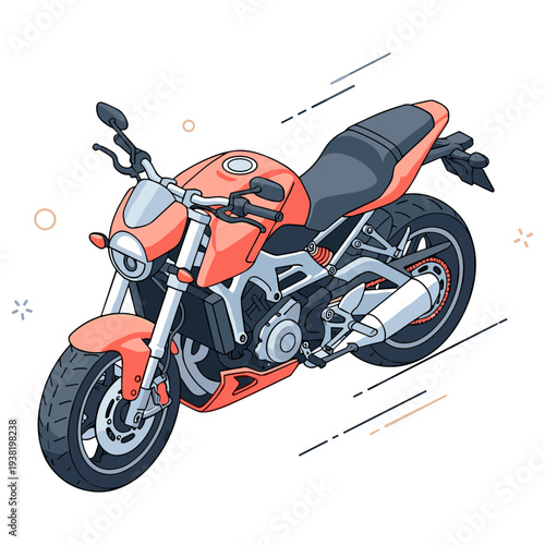 Vintage-style red motorcycle illustration with dynamic motion lines. No editable stroke