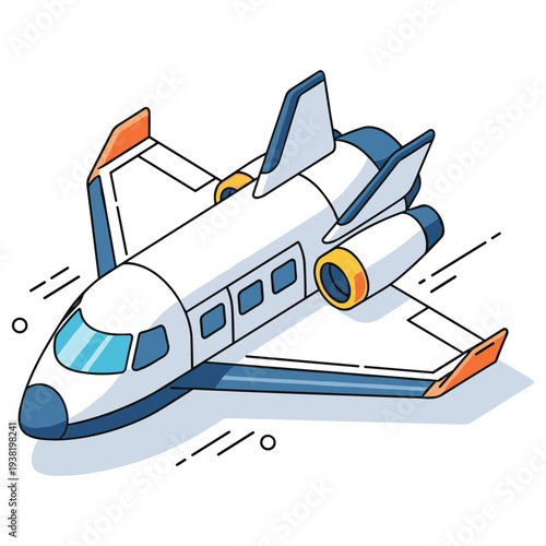 Cartoon airplane illustration with orange wing tips and blue details. No editable stroke