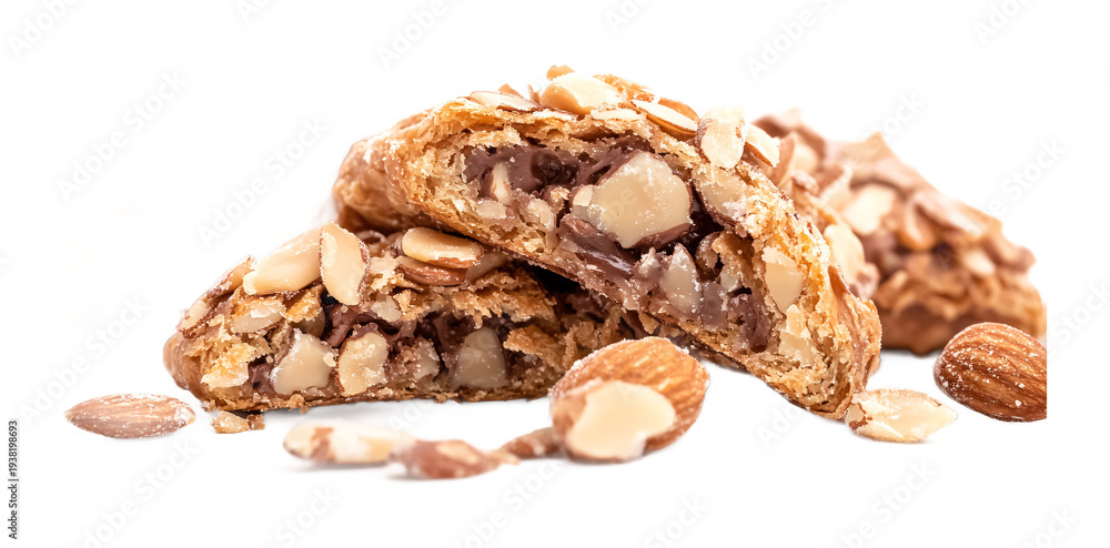 Obraz premium Almond Croissant - Flaky and Nutty Pastry - Isolated on White Background