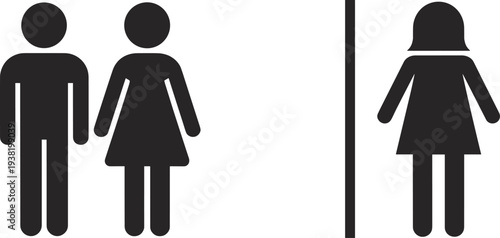 Dark Gray Male and Female Restroom Sign Icons with Divider Keywords: restroom, toilet, WC, sign, symbol, icon, male, female