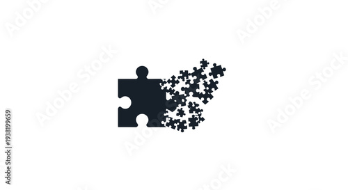 Conceptual representation of a puzzle dissolving, showcasing fragmentation and integration