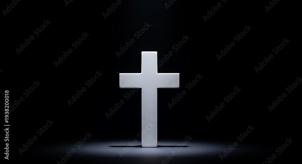 Fototapeta premium White cross illuminated against black background symbolizing faith and hope