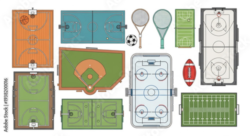 Collection of Various Sports Fields and Courts from Above.