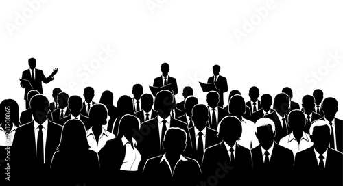 Silhouetted Businessmen in Formal Attire Gathering.