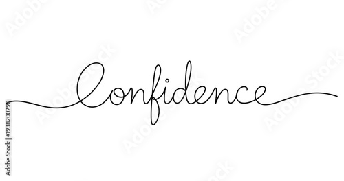 Elegant script of the word confidence in black on white background. No editable strokes