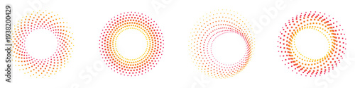 gradient square dot radial rings forming twisted circular spiral motion geometric pattern isolated on white background for modern decorative design