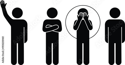 Four black silhouette figures showing different human actions and emotions Keywords: silhouette, figure, person, man, human