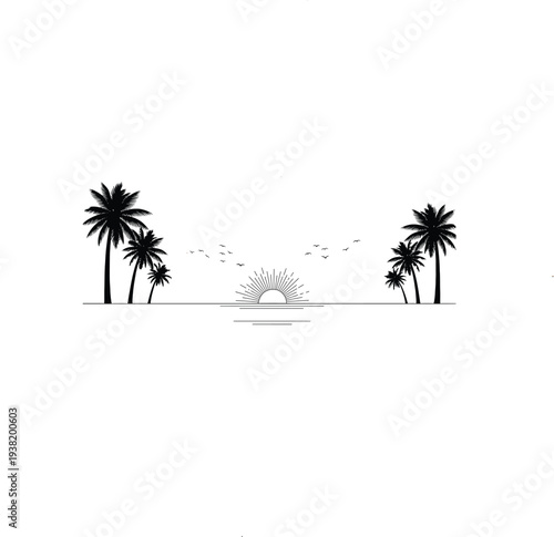 Plum tree and vector with birds or sun vector illustration 