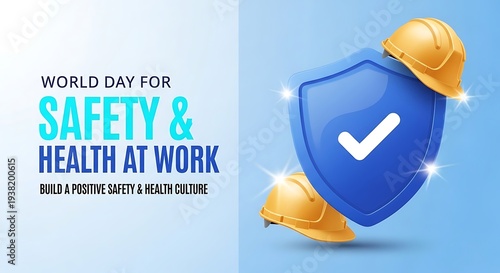 World Day for Safety and Health at Work with Blue Shield and Yellow Hard Hats