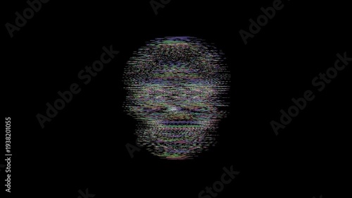 Intricately detailed sugar skull with ornate floral patterns and a small cross on the forehead, featuring a vibrant digital glitch effect on a solid black background.