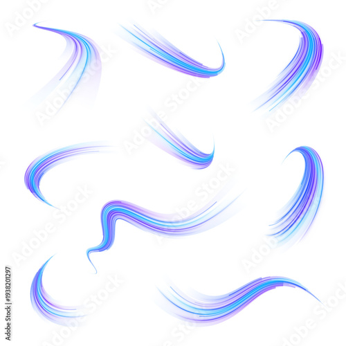 Glowing blue energy lines twist into fluid waves. Light trails shimmer with motion and digital rhythm. Abstract futuristic background for technology or data themes.