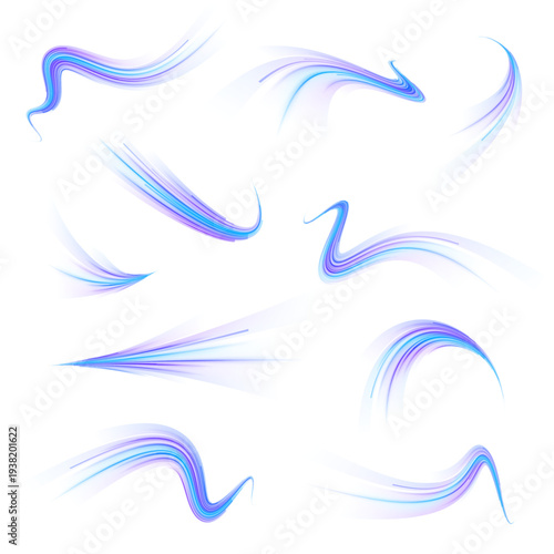 Abstract blue neon waves flow across dark space. Glowing lines curve and twist like fast energy streams. Dynamic motion trails create a futuristic technology background.