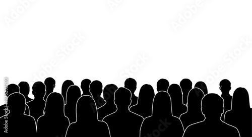 Silhouetted Crowd of People Standing Together.