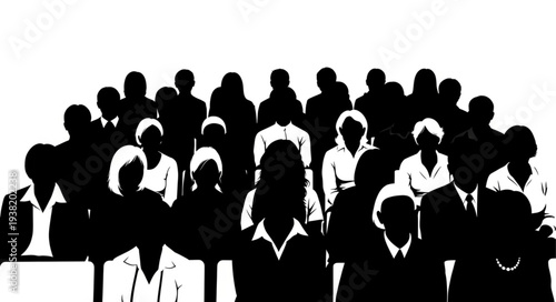 Silhouetted Crowd of Business Professionals.