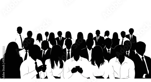 Silhouetted Crowd of Business Professionals.