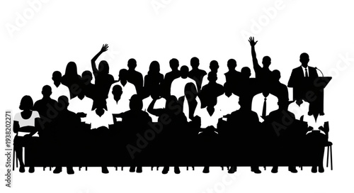 Silhouetted Crowd of People Celebrating.