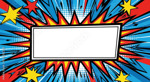 Retro Comic Book Explosion Background with Blank Speech Bubble for Text