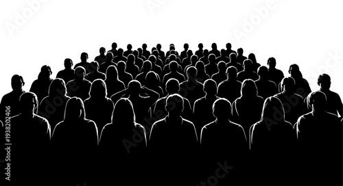 Silhouetted Crowd of People Gathering Together.