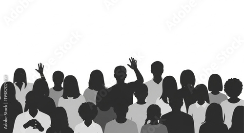 Silhouetted Crowd of People Gathering.