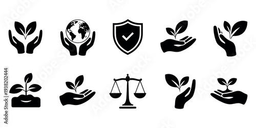 Business Ethics Solid Icon Set Showing Corporate Responsibility Integrity Legal Compliance Governance Accountability Transparency Trust Leadership Professional Vector Symbols