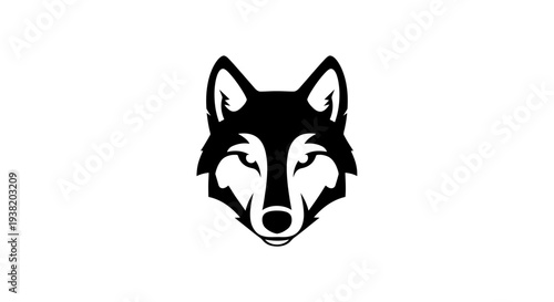 Black and White Wolf Head Illustration.
