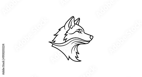 Black and white wolf head drawing.