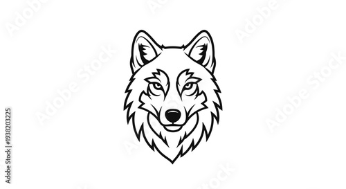 Black and White Wolf Head Illustration.