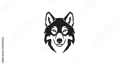 Black and White Wolf Head Illustration.