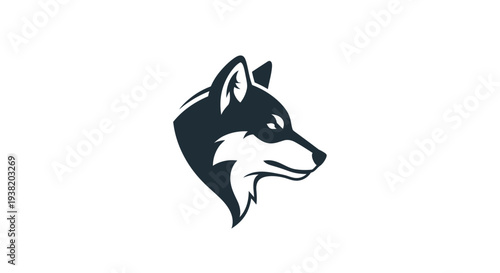 Black and White Wolf Head Illustration.