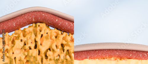 Weight loss Comparison. body transformation. Before and after a thick and thin waist, Fat belly before and slim fit, skin layers anatomy, fast weight loss process, Under Skin. fat burn, 3d render