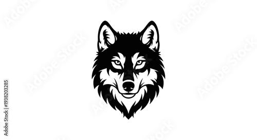 Black and White Wolf Head Illustration.