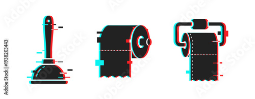 Glitch art: plunger and toilet paper icons with 3d effect