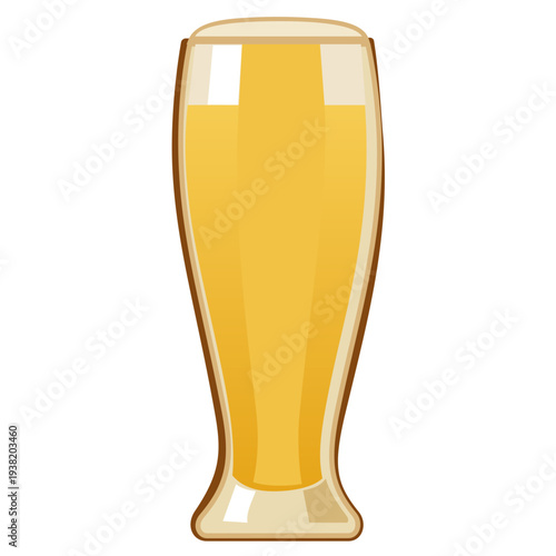 Tall Wheat Beer Glass Illustration, Weizenbier Vector Icon. A sleek vector illustration of a tall, curved wheat beer glass (Weizen) filled with light golden beer. Featuring a minimalist design 