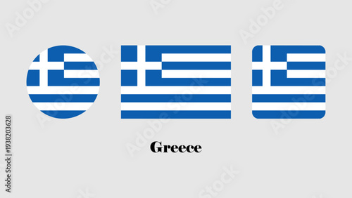 Greece flag set. Greece flag vector on circle, standard, and simple. Flag of Greece on gray background