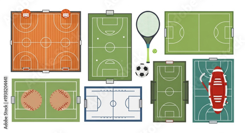 Collection of Various Sports Fields and Courts Illustration.