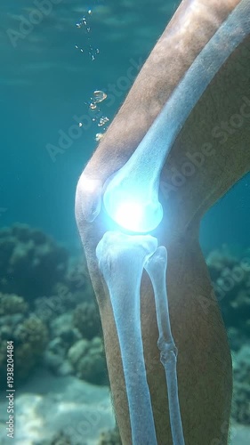 Wallpaper Mural Knee pain underwater anatomy chronic inflammation joint health medical concept bone cartilage damage arthritis injury red glow ocean therapy wellness healing Torontodigital.ca