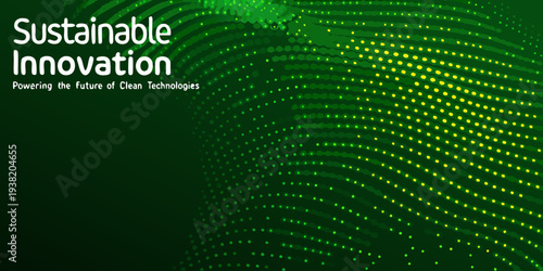 Sustainable innovation concept with green dots and text overlay