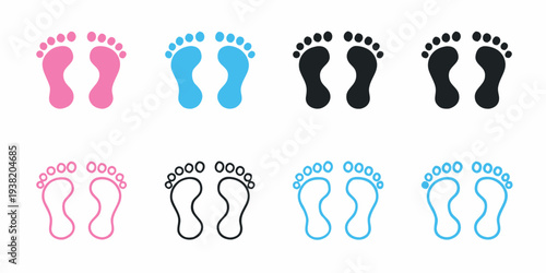 Colorful and monochrome footprints representing gender and stages of life