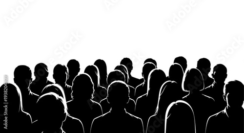 Silhouetted Crowd of People Standing Together.