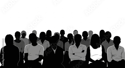 Silhouetted Crowd of People Standing Together.