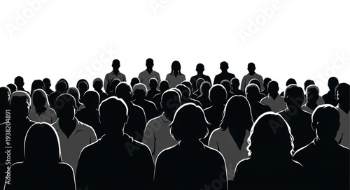 Silhouetted Crowd of People Standing Together.