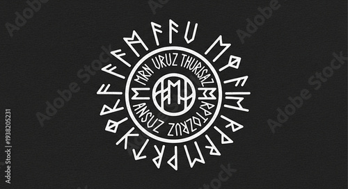 Ancient runic symbol with mysterious alphabet characters.