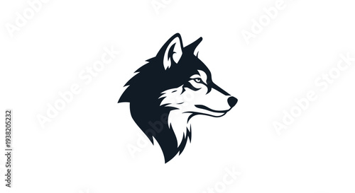 Black and White Wolf Head Illustration.