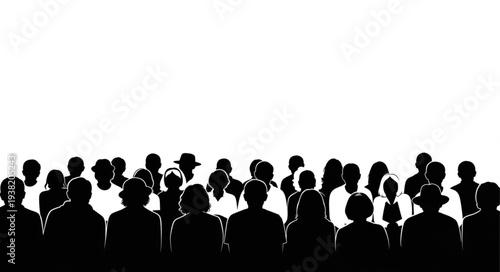 Silhouetted Crowd of People Standing Together.