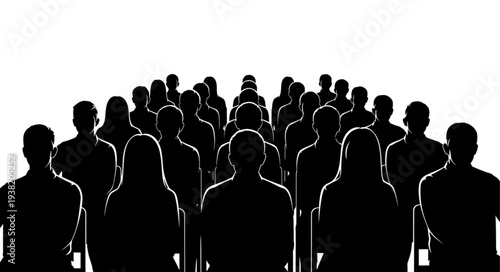 Silhouetted Crowd of People Standing Together.