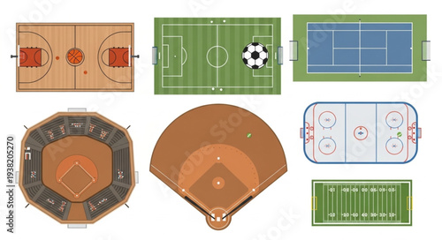 Collection of Various Sports Fields and Courts from Above.