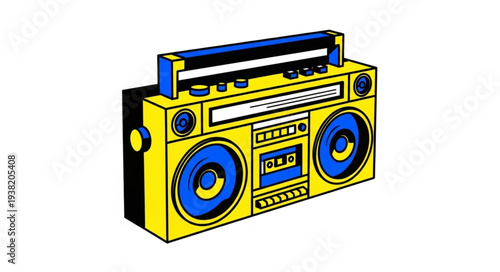 Vibrant Yellow Boombox with Blue Accents and Handle.