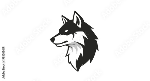 Black and white wolf head profile.